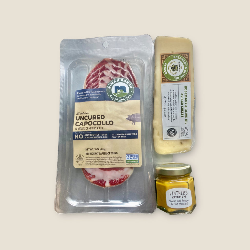 May Special Pairings with capocollo, asiago and gourmet mustard